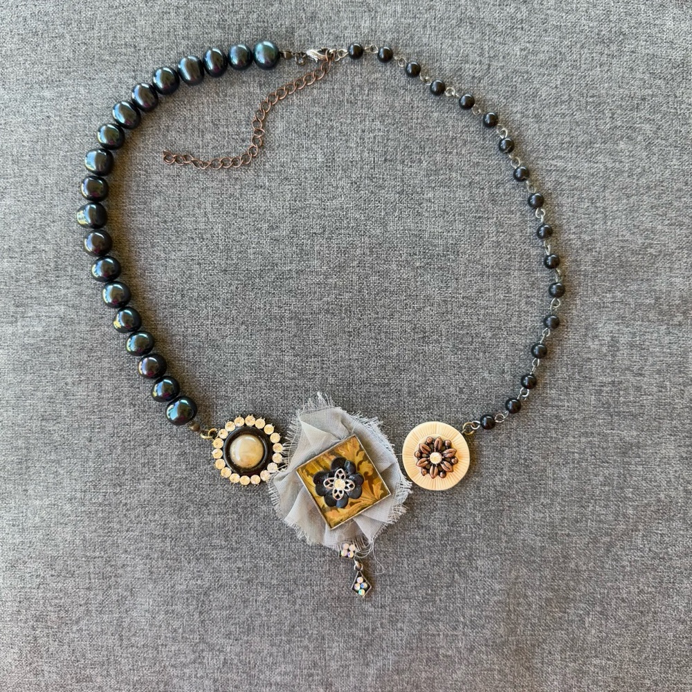 Embellish by Creative Co-op JW0506 Black Beaded Necklace w/ 3 Pendants